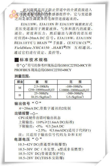 EJA118W、EJA118N和 EJA118Y型